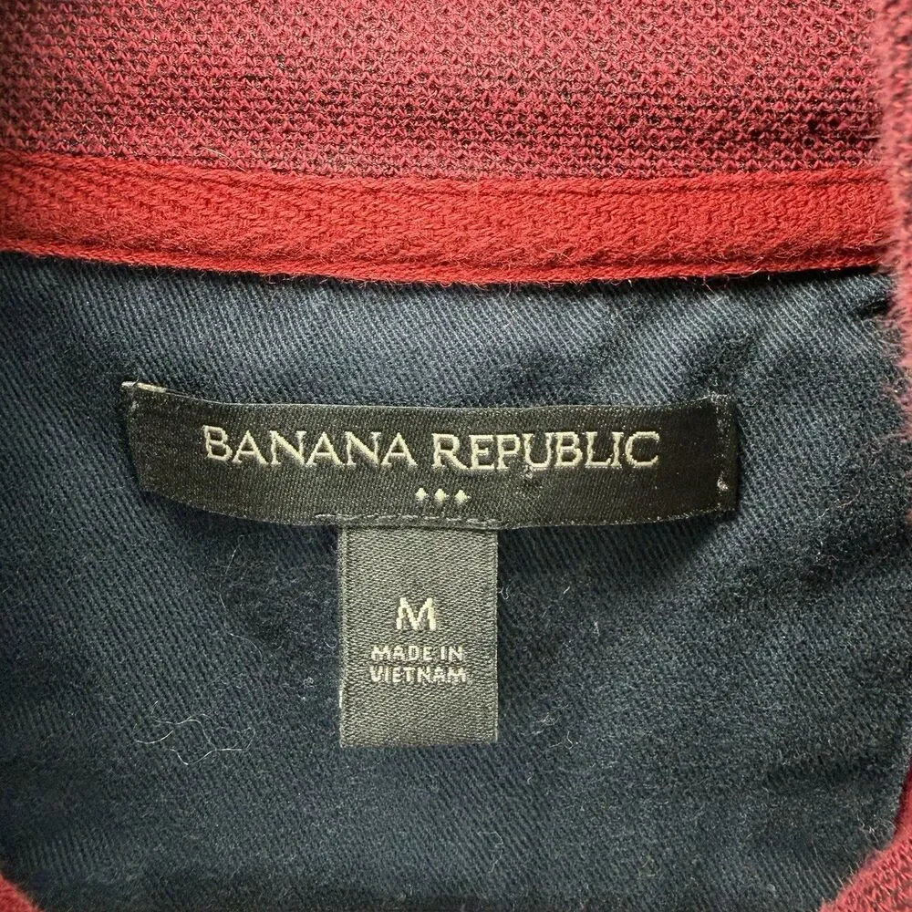Banana Republic 1/4 Zip Pullover Sweater Mens Medium Red Snap Pockets Preppy